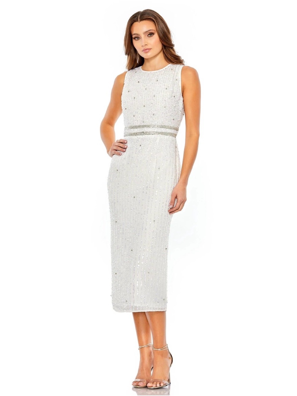 MAC DUGGAL High Neck Beaded Midi Sheath Dress - Picture 1 of 4